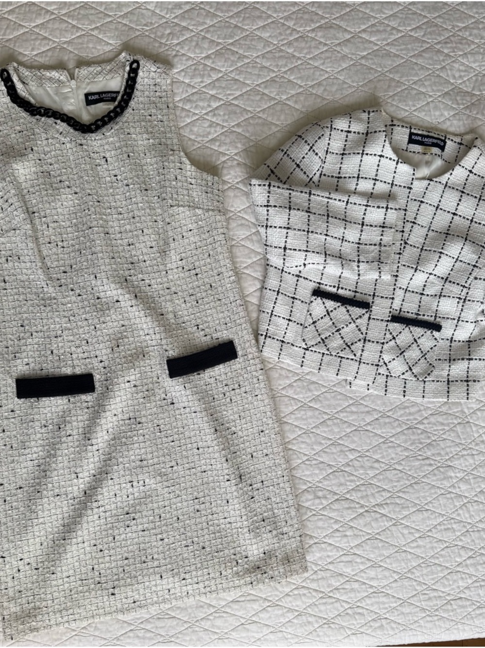 Karl Lagerfeld Tweed Dress Suit Set Size 8 Black White Chanel Style - Picture 7 of 8